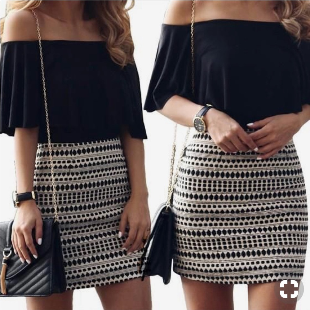 H&M Classy Skirt 6 NWOT Black Cream high waist